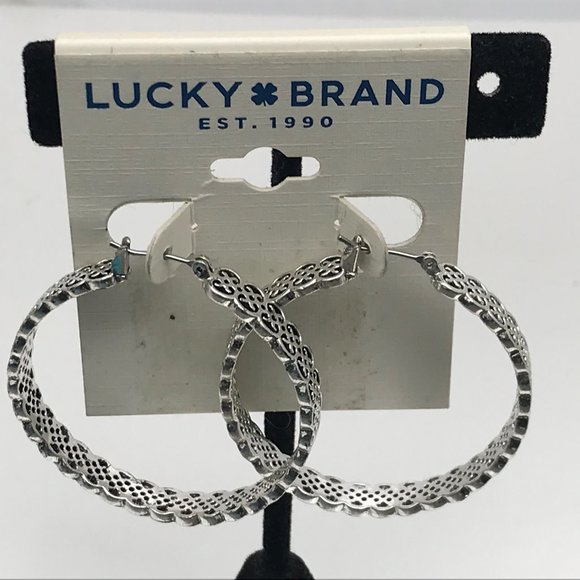 Lucky Brand Women Earrings Silver plated Hoops Ope - Picture 5 of 12